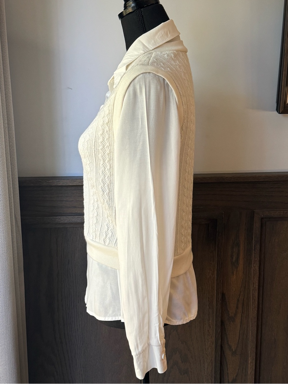 Women's Cream Cable Knit V-Neck Sweater Vest top medium - Picture 2 of 7
